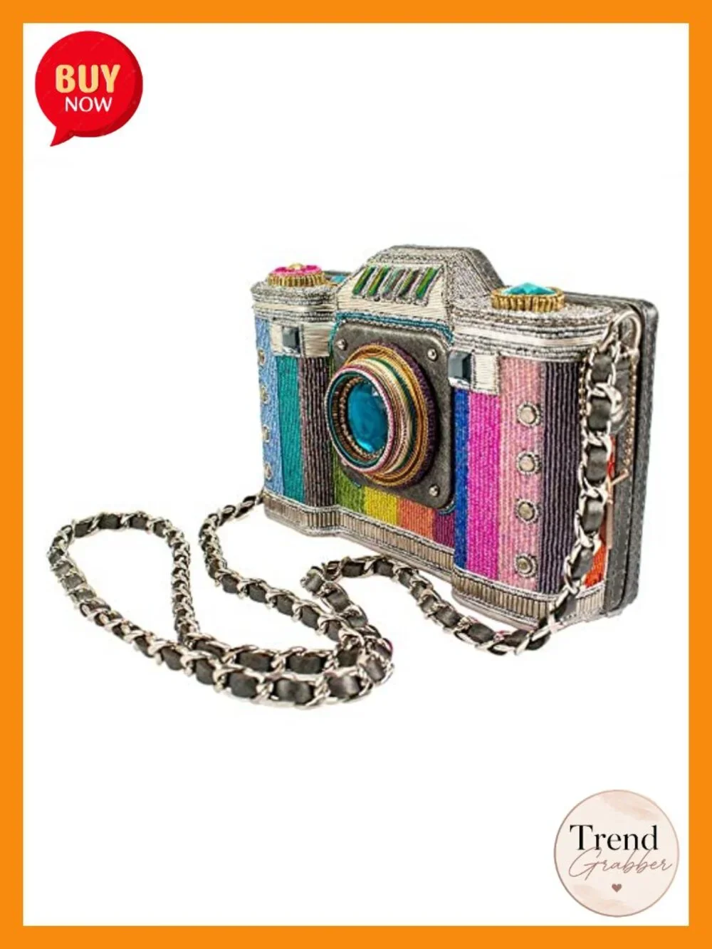 Handcrafted Beaded Camera Crossbody Purse Magnetic Closure